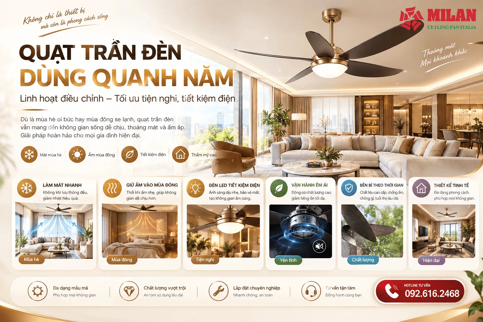 quạt trần đèn dùng quanh năm